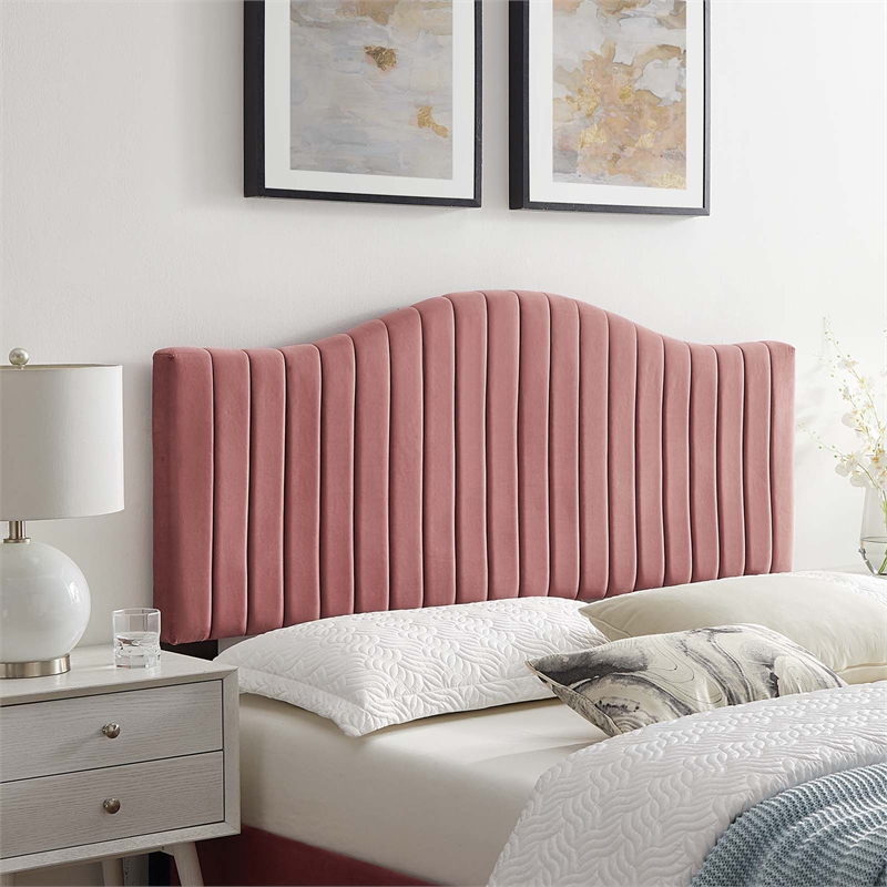 Modway Brielle Channel Tufted Performance Velvet Twin Headboard in Dusty Rose