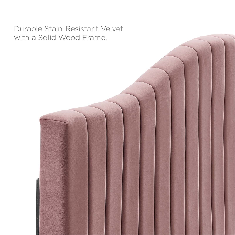 Modway Brielle Channel Tufted Performance Velvet Twin Headboard in Dusty Rose