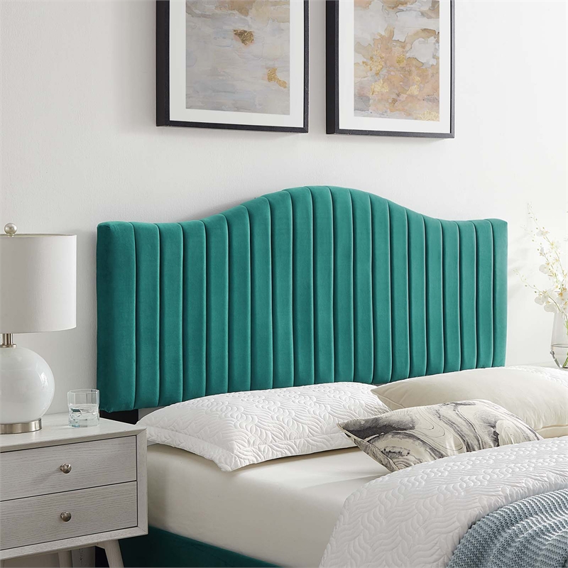 Modway Brielle Channel Tufted Performance Velvet Twin Headboard in Teal Green