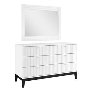 modway dakota 2-piece modern wood dresser and mirror set in white