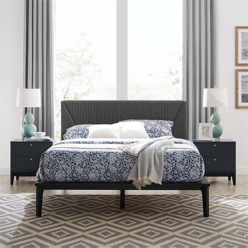 Modway Dakota 3-Piece Wood and Polyester Fabric Upholstered Bedroom Set in Blue