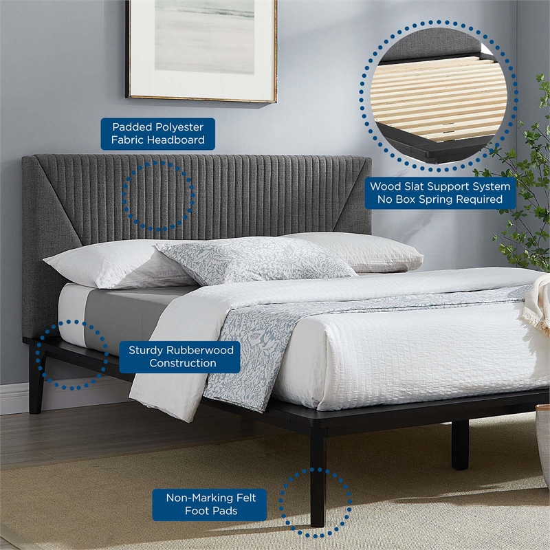 Modway Dakota 3-Piece Wood and Polyester Fabric Upholstered Bedroom Set in Blue
