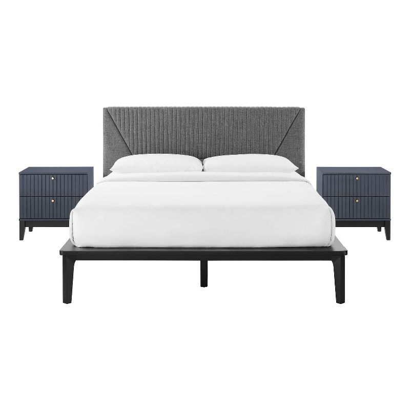 Modway Dakota 3-Piece Wood and Polyester Fabric Upholstered Bedroom Set in Blue