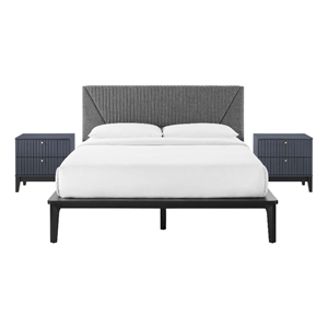 Modway Dakota 3-Piece Wood and Polyester Fabric Upholstered Bedroom Set in Blue