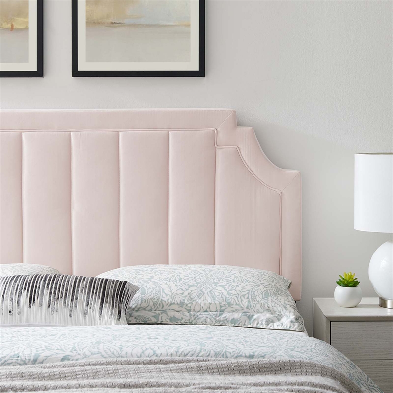Modway Alyona Channel Tufted Performance Velvet Full/Queen Headboard in Pink