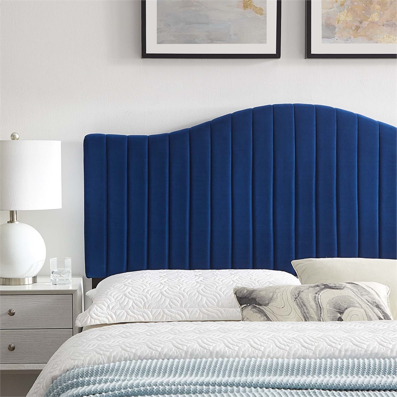 Modway Brielle Channel Tufted Performance Velvet Full/Queen Headboard in Navy