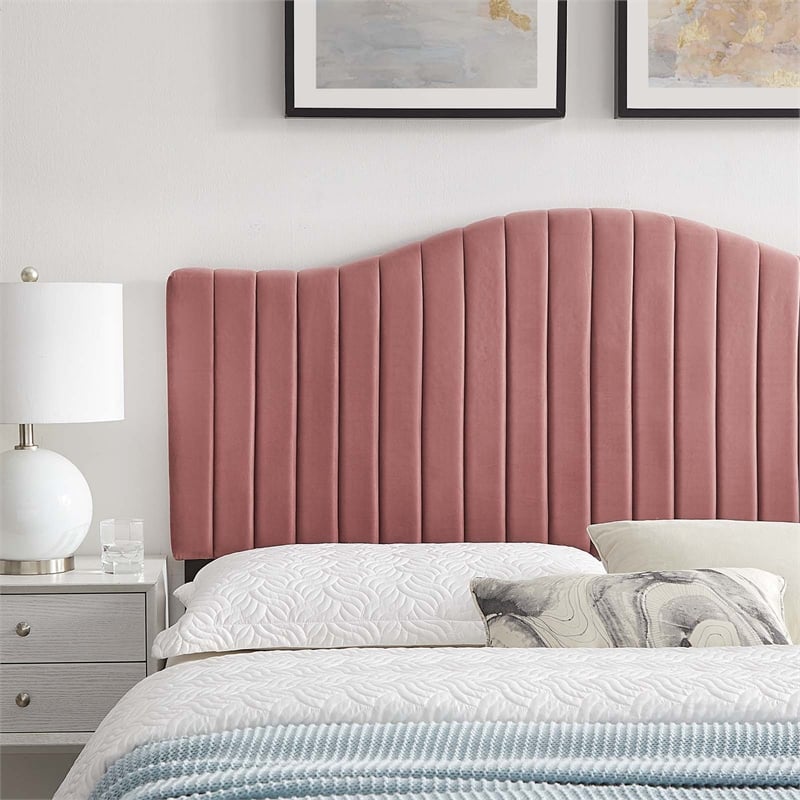 modway brielle channel tufted velvet king/california king headboard - dusty rose