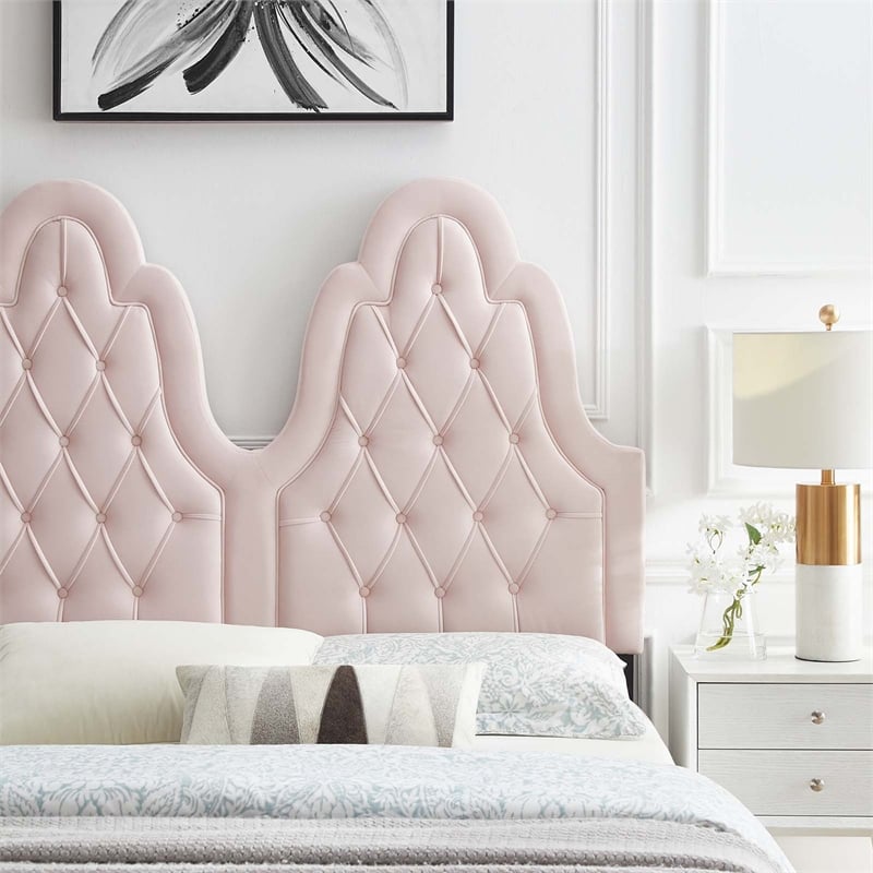 Modway Augustine Tufted Performance Velvet Twin Headboard in Pink