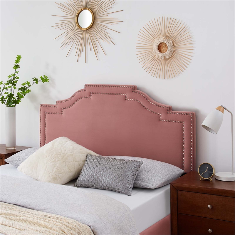 Modway Lucia Full/Queen Modern Performance Velvet Headboard in Dusty Rose