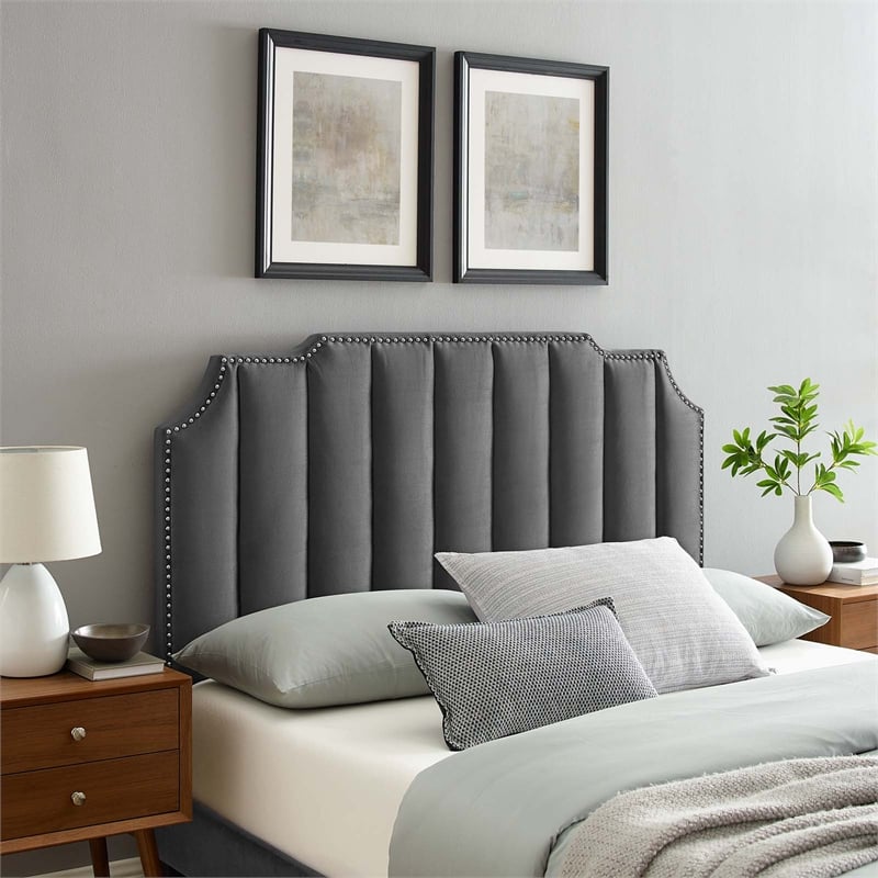 Modway Rosalind Modern Performance Velvet Twin Headboard in Charcoal