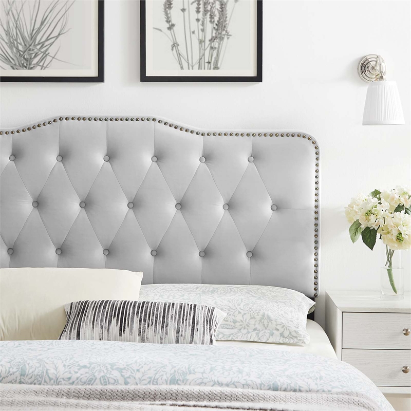 Modway Sophia Tufted Velvet King/California King Headboard in Light Gray