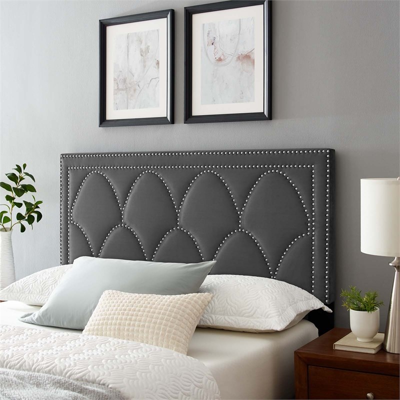 Modway Greta Modern Performance Velvet Twin Headboard in Charcoal