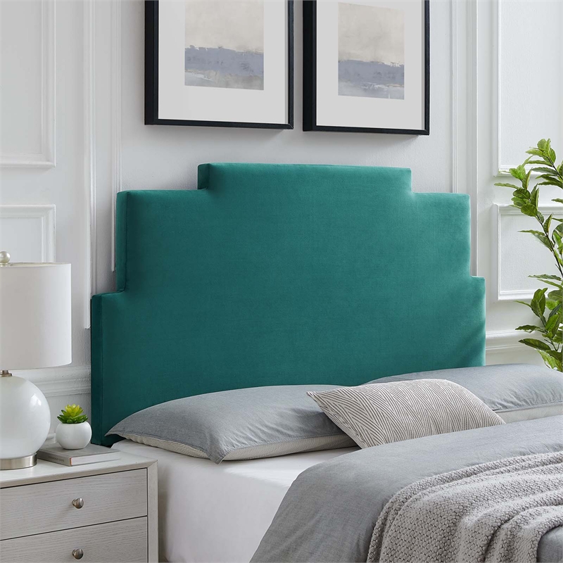 Modway Kasia Modern Performance Velvet Twin Headboard in Teal Green
