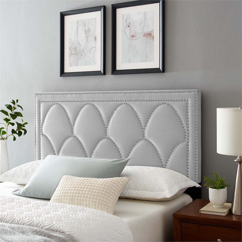 Modway Greta Modern Performance Velvet Twin Headboard in Light Gray