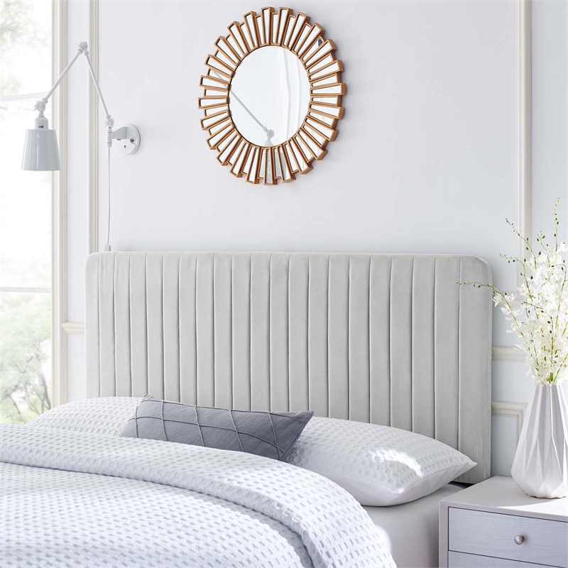 Modway Milenna Channel Tufted Velvet King/California King Headboard - Light Gray