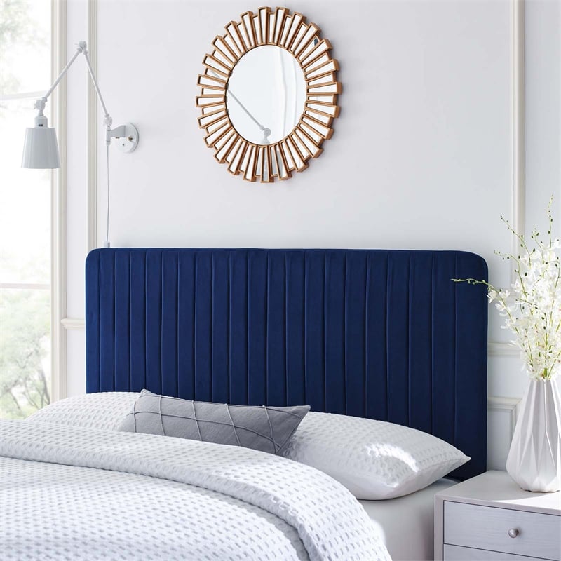 Modway Milenna Channel Tufted Velvet King/California King Headboard in Navy
