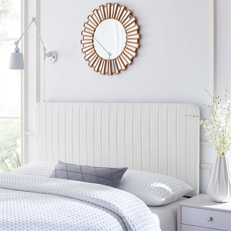 Modway Milenna Channel Tufted Fabric King/California King Headboard in White