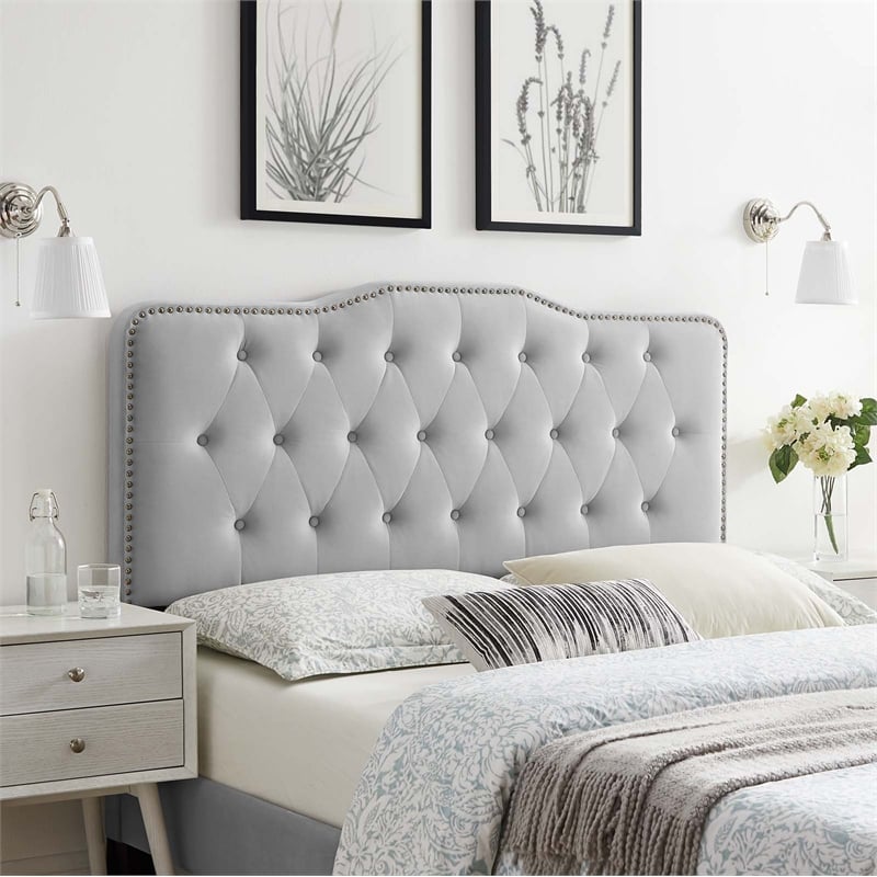 Modway Sophia Tufted Performance Velvet Twin Headboard in Light Gray