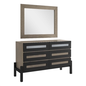 modway merritt 2-piece modern wood dresser and mirror in oak/brown