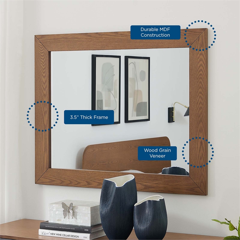 Modway Dylan Modern MDF and Rubberwood Dresser and Mirror in Walnut
