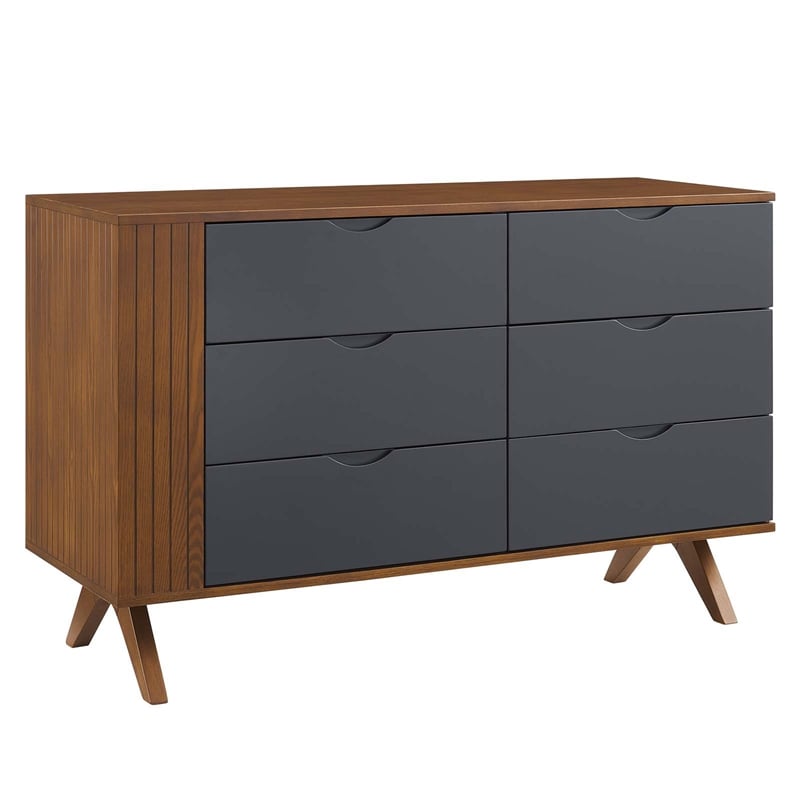 Modway Dylan Modern MDF and Rubberwood Dresser and Mirror in Walnut