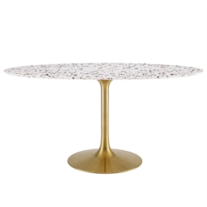 Modway Lippa 60&quot Oval Modern Terrazzo/Metal Dining Table in Gold/White