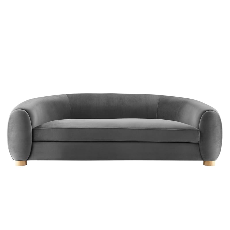 Modway Abundant Modern Performance Velvet Sofa in Charcoal/Natural