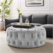 Modway Amour Modern Button Tufted Round Velvet Ottoman in Light Gray