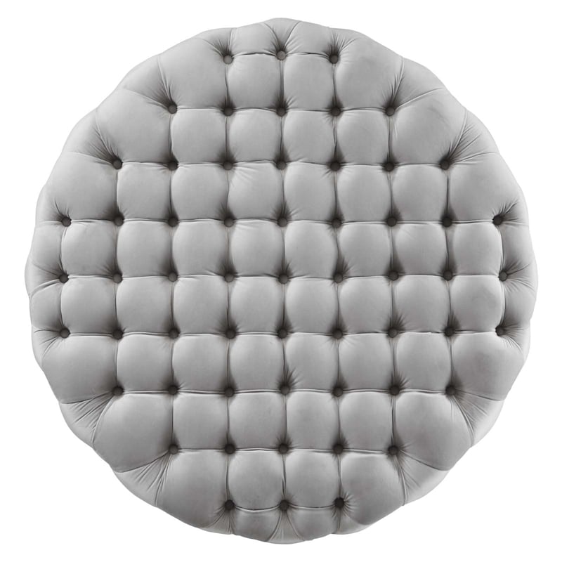 Modway Amour Modern Button Tufted Round Velvet Ottoman in Light Gray