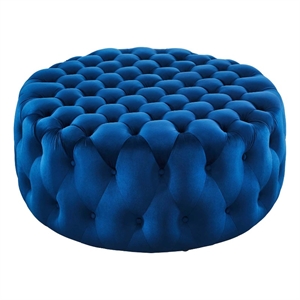 Modway Amour Modern Button Tufted Round Velvet Ottoman in Navy