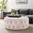 Modway Amour Modern Button Tufted Round Velvet Ottoman in Pink