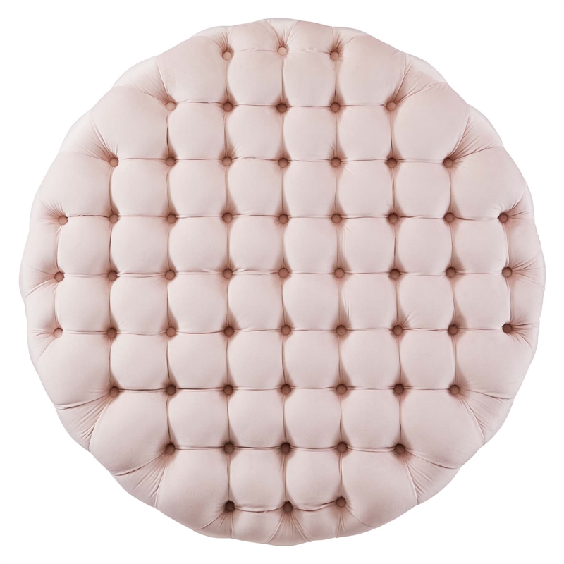 Modway Amour Modern Button Tufted Round Velvet Ottoman in Pink