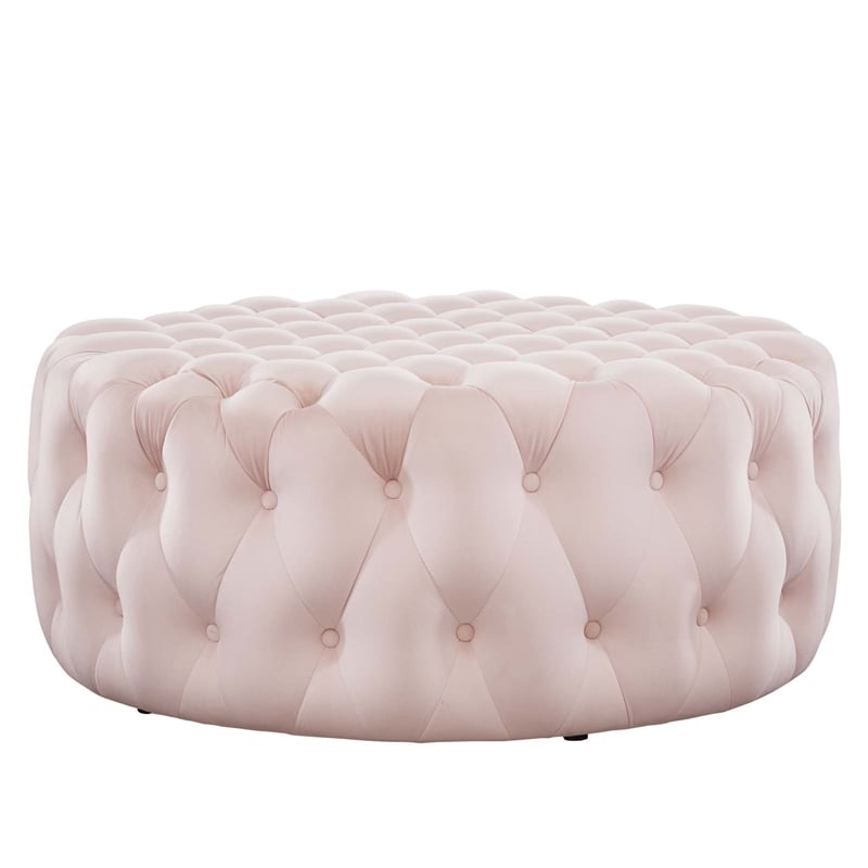 Modway Amour Modern Button Tufted Round Velvet Ottoman in Pink