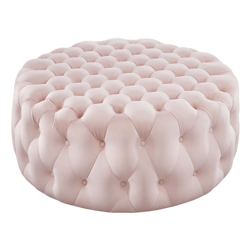 Modway Amour Modern Button Tufted Round Velvet Ottoman in Pink
