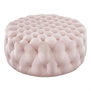 Modway Amour Modern Button Tufted Round Velvet Ottoman in Pink