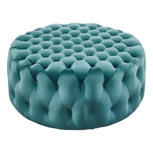 Modway Amour Modern Button Tufted Round Velvet Ottoman in Sea Blue