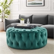 Modway Amour Modern Button Tufted Round Velvet Ottoman in Teal Green