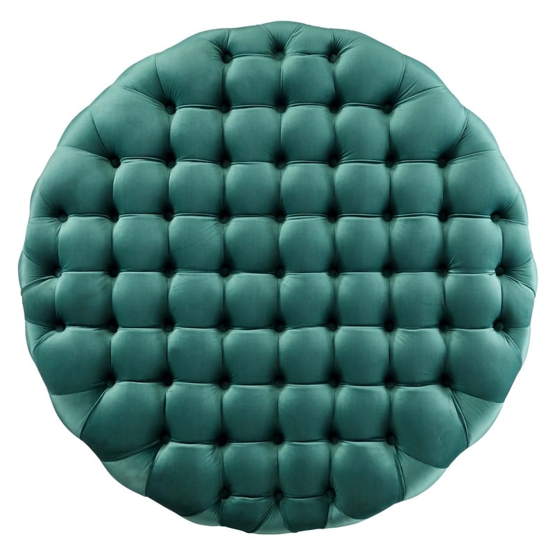 Modway Amour Modern Button Tufted Round Velvet Ottoman in Teal Green