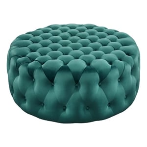 Modway Amour Modern Button Tufted Round Velvet Ottoman in Teal Green