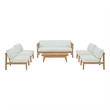 Modway Bayport 6-Piece Modern Teak Wood/Fabric Outdoor Set in White/Natural