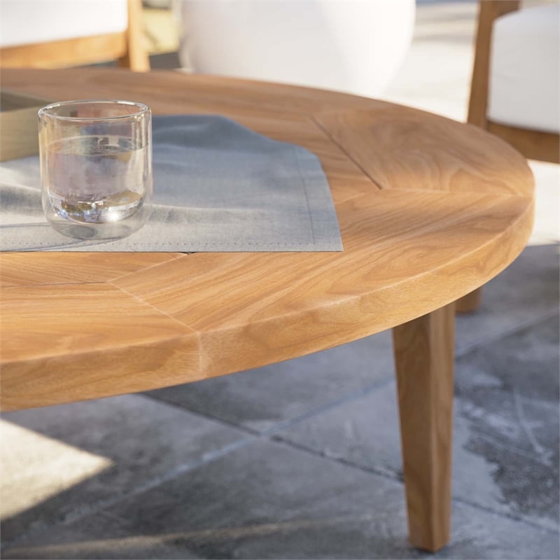Modway Brisbane Modern Round Teak Wood Outdoor Patio Coffee Table in Natural