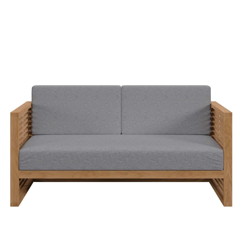 Modway Carlsbad Modern Teak Wood/Fabric Patio Loveseat in Gray/Natural