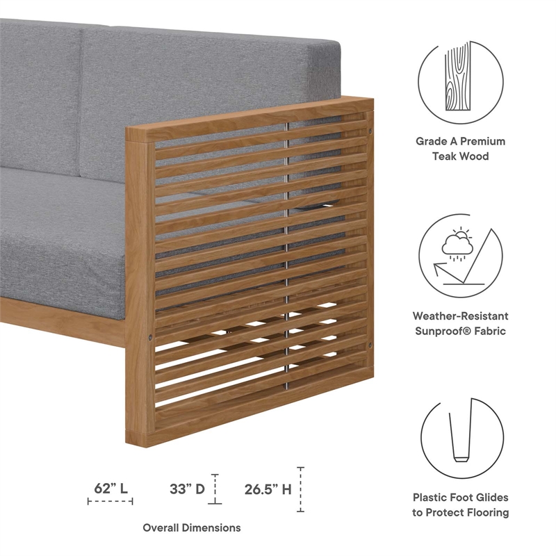 Modway Carlsbad Modern Teak Wood/Fabric Patio Loveseat in Gray/Natural