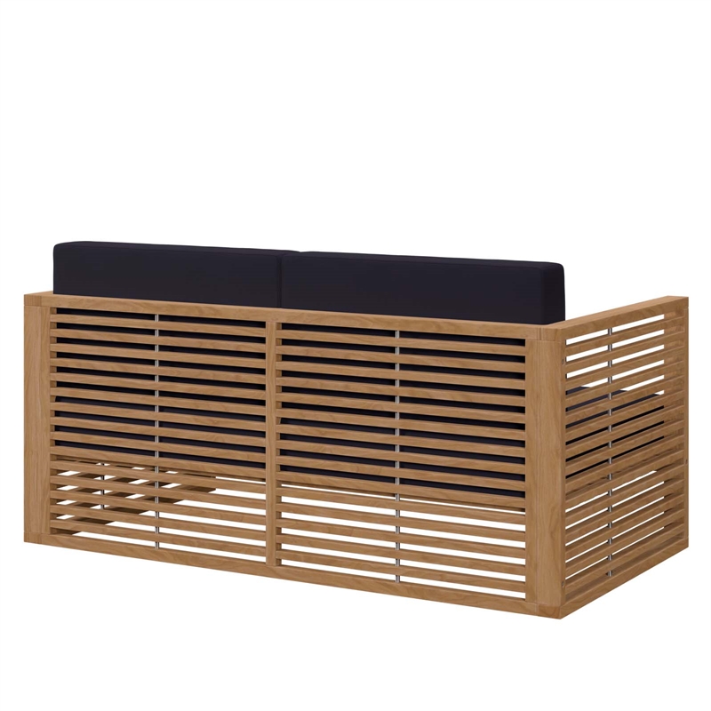 Modway Carlsbad Modern Teak Wood/Fabric Patio Loveseat in Navy/Natural