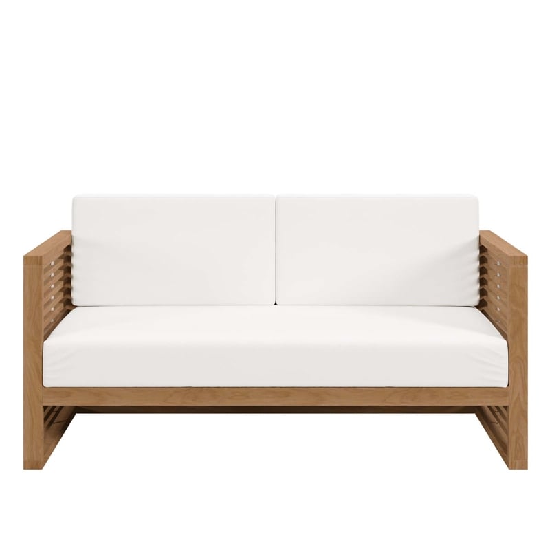 Modway Carlsbad Modern Teak Wood/Fabric Patio Loveseat in White/Natural