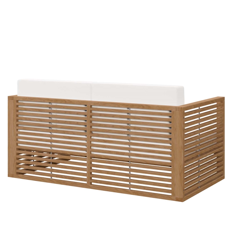 Modway Carlsbad Modern Teak Wood/Fabric Patio Loveseat in White/Natural