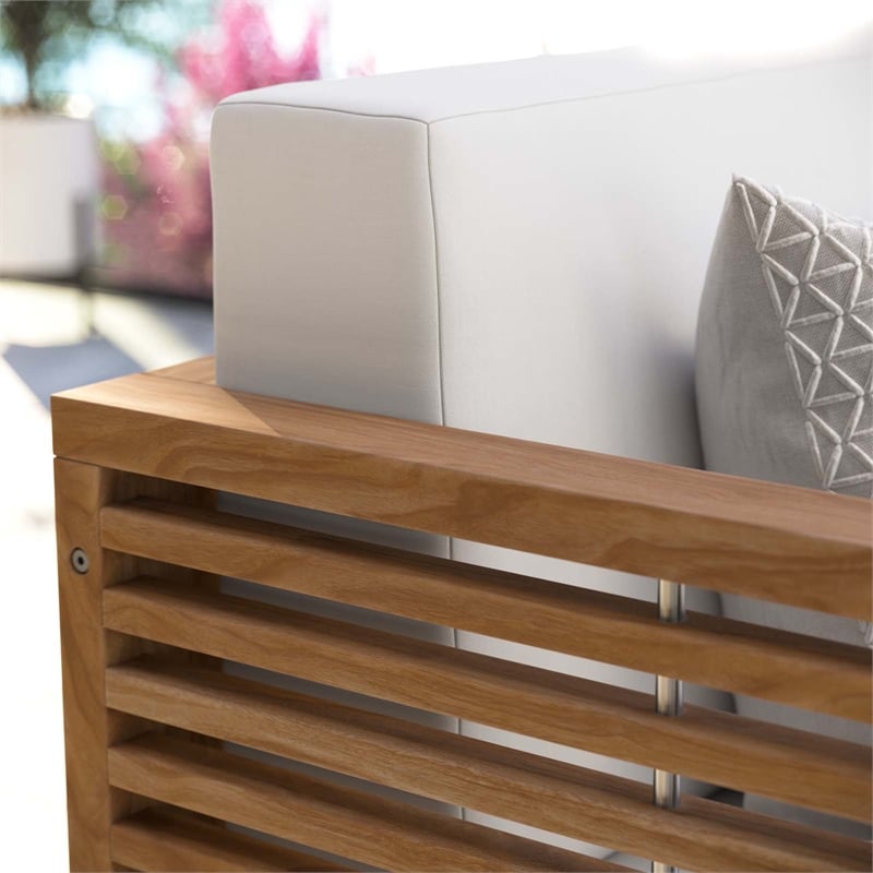 Modway Carlsbad Modern Teak Wood/Fabric Patio Loveseat in White/Natural