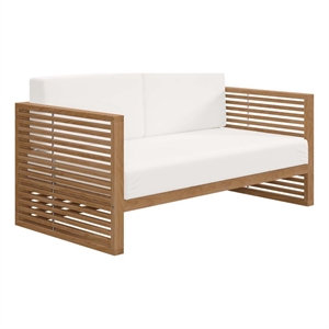 Modway Carlsbad Modern Teak Wood/Fabric Patio Loveseat in White/Natural