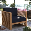 Modway Carlsbad Modern Fabric/Teak Wood Outdoor Armchair in Navy/Natural