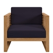 Modway Carlsbad Modern Fabric/Teak Wood Outdoor Armchair in Navy/Natural